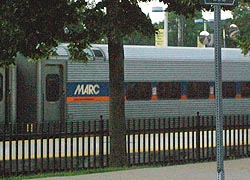 [photo, MARC train on Camden Line, Baltimore, Maryland]