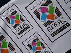 [photo, Baltimore Book Festival logo, Mount Vernon Place, Baltimore, Maryland]