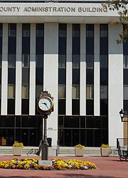 [photo, Clock at County Administration Building, Gov. Oden Bowie Drive, Upper Marlboro, Maryland]